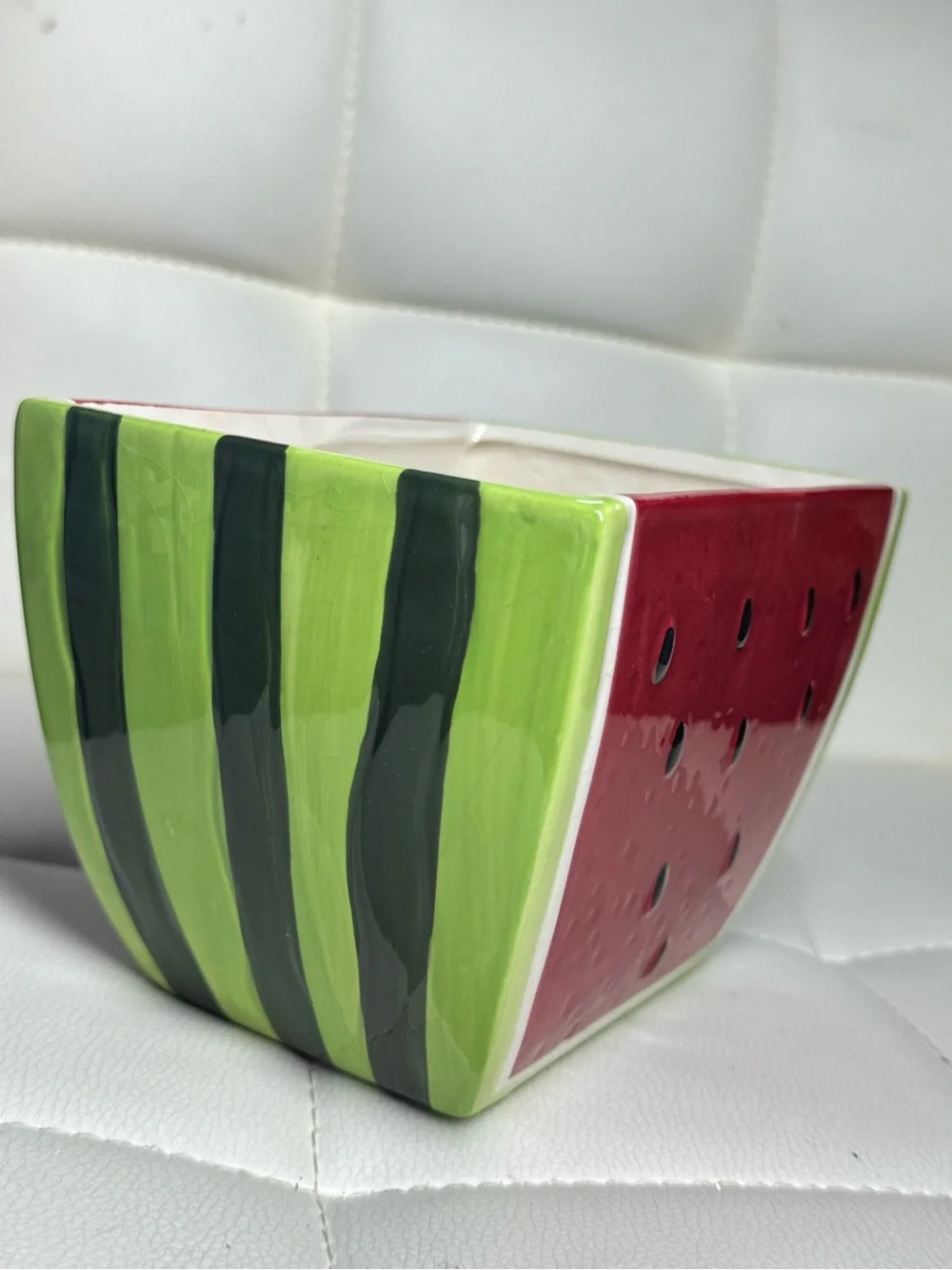 Playful Ceramic Watermelon Accent Vase - Red & Green